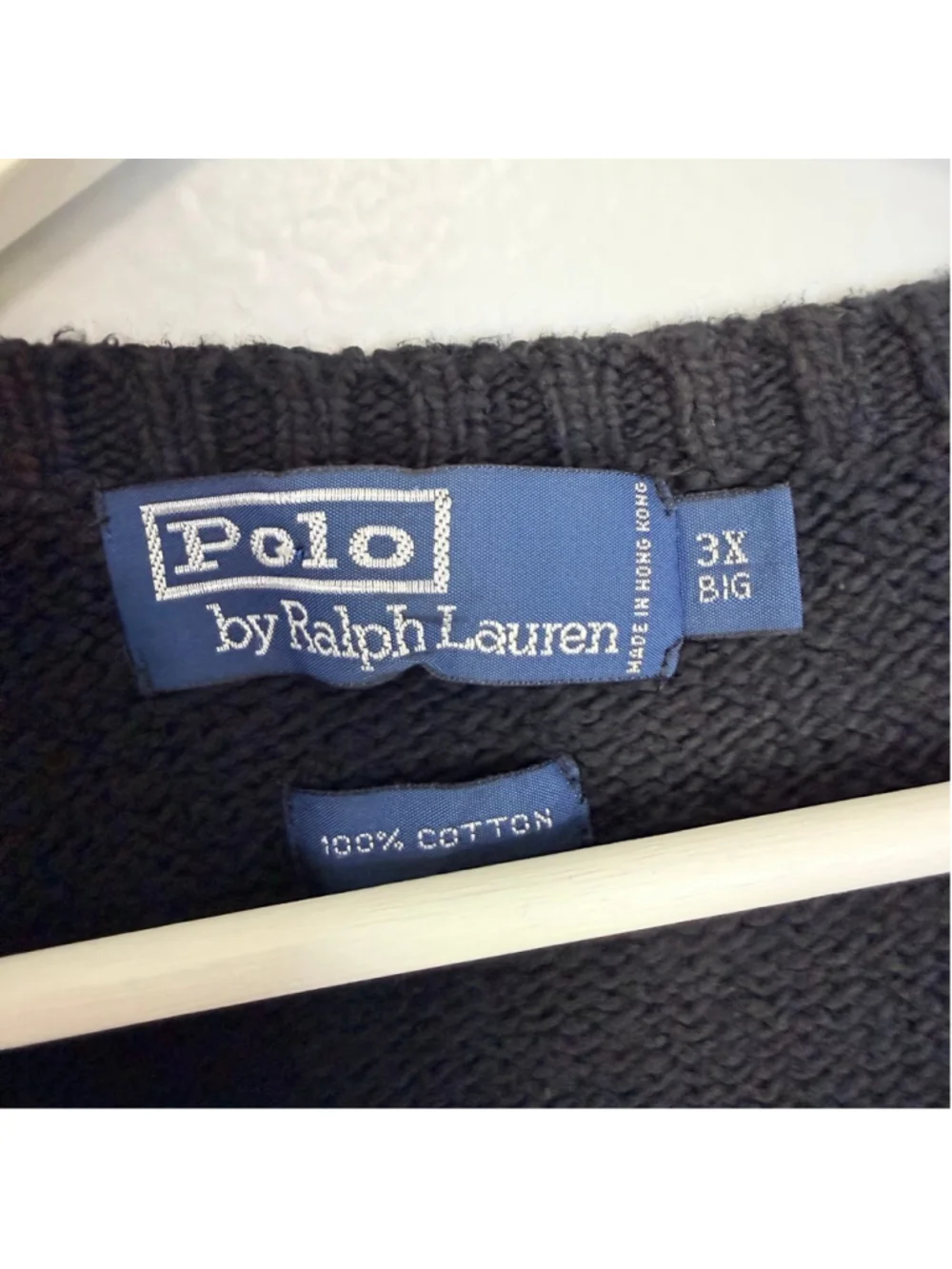 Polo by Ralph Lauren V-Neck Cotton Knit Sweater Men's 3XL Black Heritage Preppy